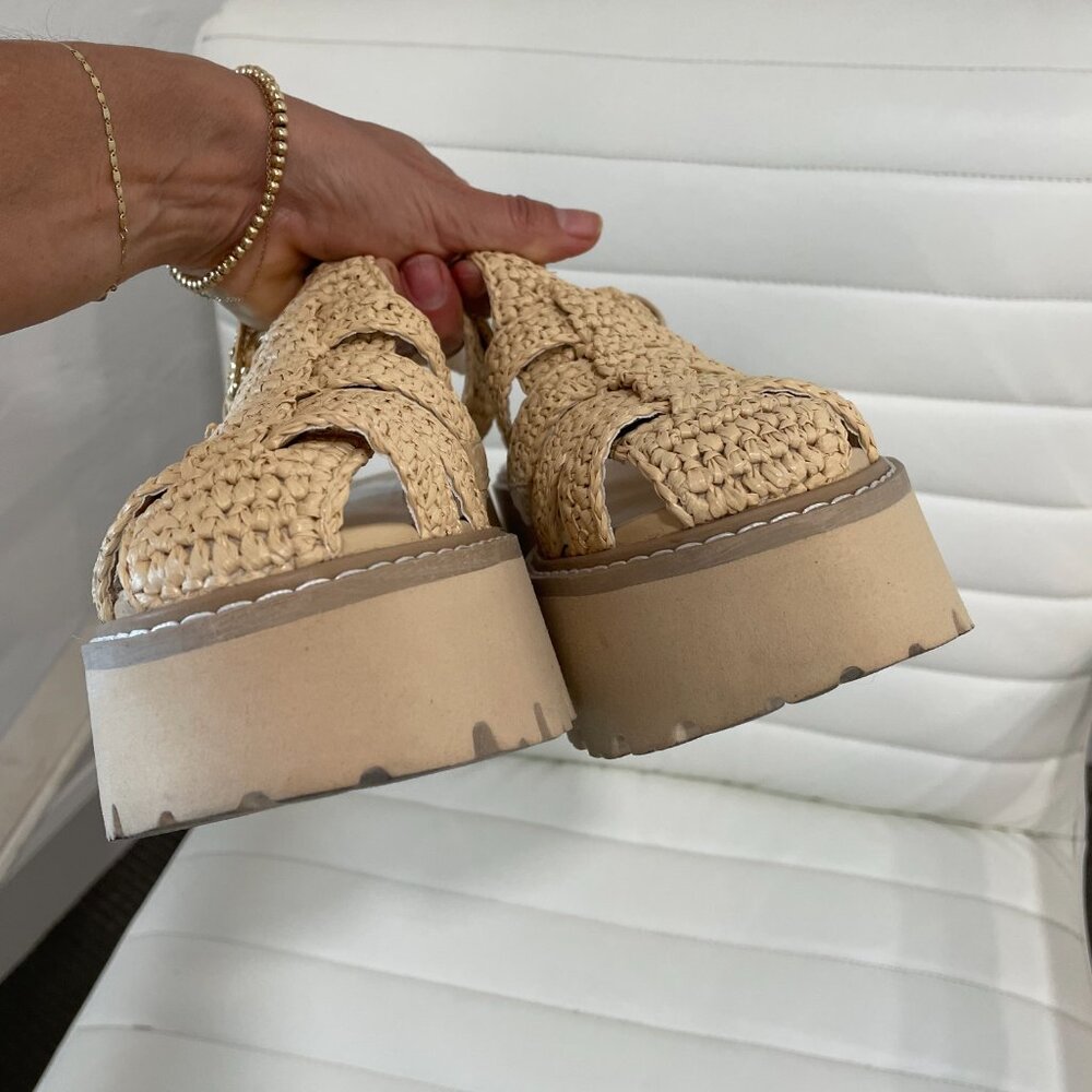 Dolce Vita Size 8 • Beige Raffia Platform Sandals Ankle Strap Boho Summer - Picture 9 of 9